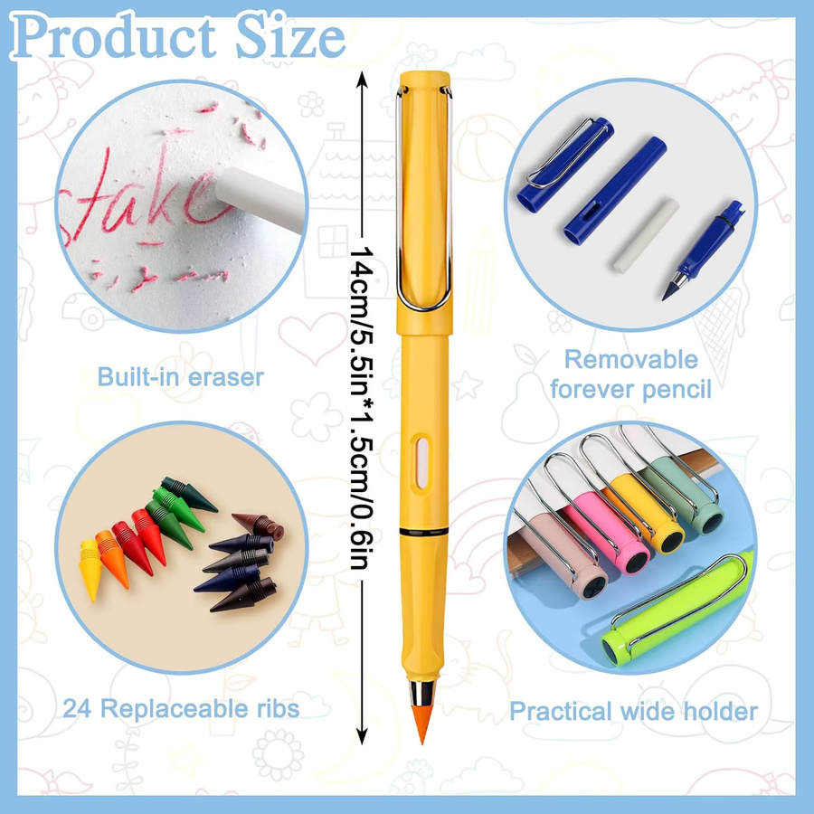 Kolorowys Forever 12-Farben-Bleistift Set, abwischbarer und langlebiger tintenloser Bleistift für Skizzen und Zeichnungen in Multicolor - Bild 2
