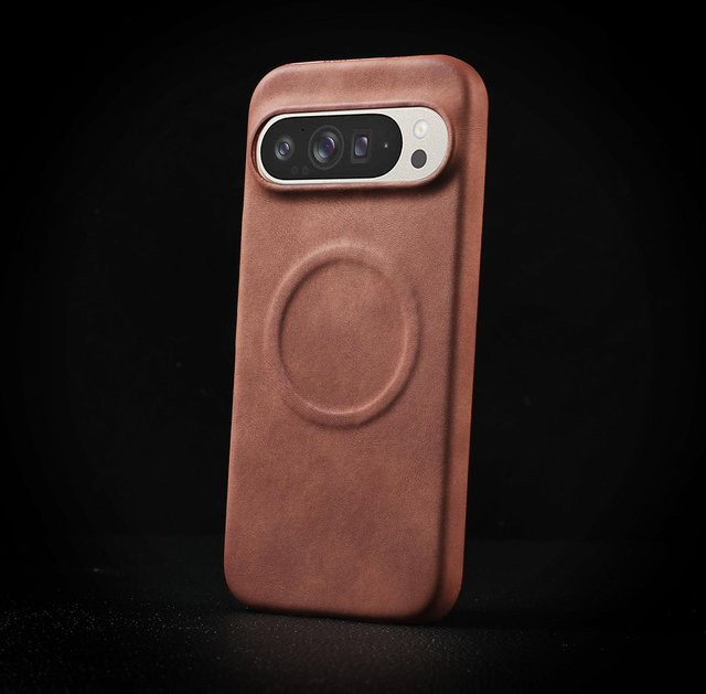 Lammleder Schutzhülle für Google Pixel 10 9 Pro XL 8 7 Pro 8A 7A mit Magnetfunktion und kabellosem Laden in Braun Matt - Bild 1