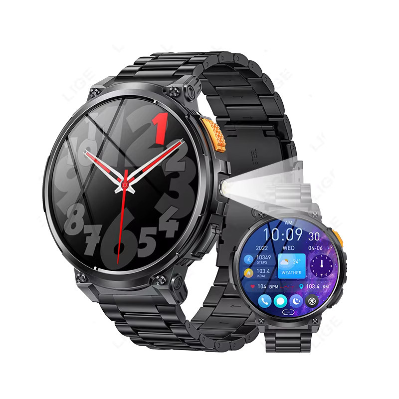 LIGE K66 Smartwatch für Herren mit Taschenlampe und Bluetooth-Anruf, 1,85 Zoll Display, 128 MB Speicher und 730 mAh Akku, Outdoor-Sport-Smartwatch in Schwarz und Silber - Bild 6