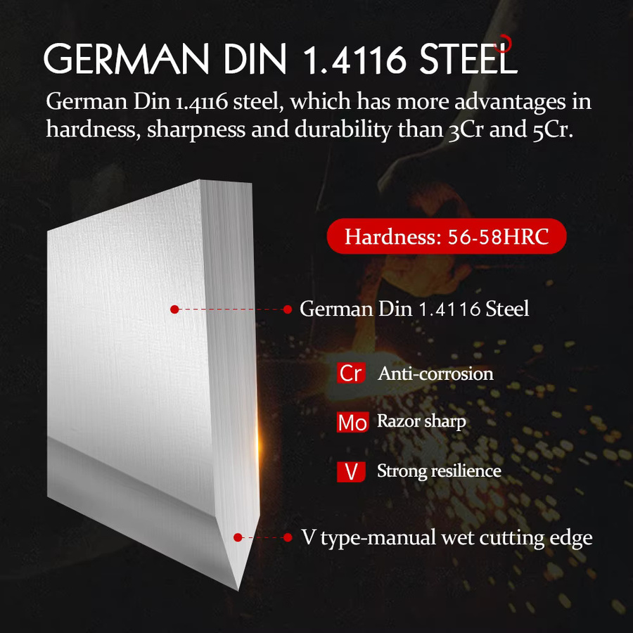 HEZHEN Kochmesser aus deutschem Molybdän-Vanadium-Stahl mit Pakka-Holzgriff, 7 Zoll, Silber - Bild 2