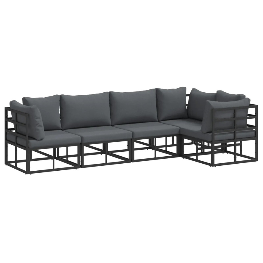 vidaXL Garten-Sofa-Set 5-teilig aus Aluminium mit Kissen in Schwarz und Anthrazit - Bild 2