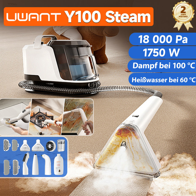 Uwant Y100 Dampf-Teppichreiniger in Weiß mit 18kPa Saugfunktion, 1750W und Selbstreinigung für Sofa, Auto und Haustiere - Bild 1