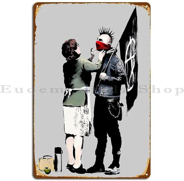 ZX ART Banksy Punk Anarchist Metallschild Wandplakette Design Dekoration B: 30 cm, H: 40 cm - Bild 1