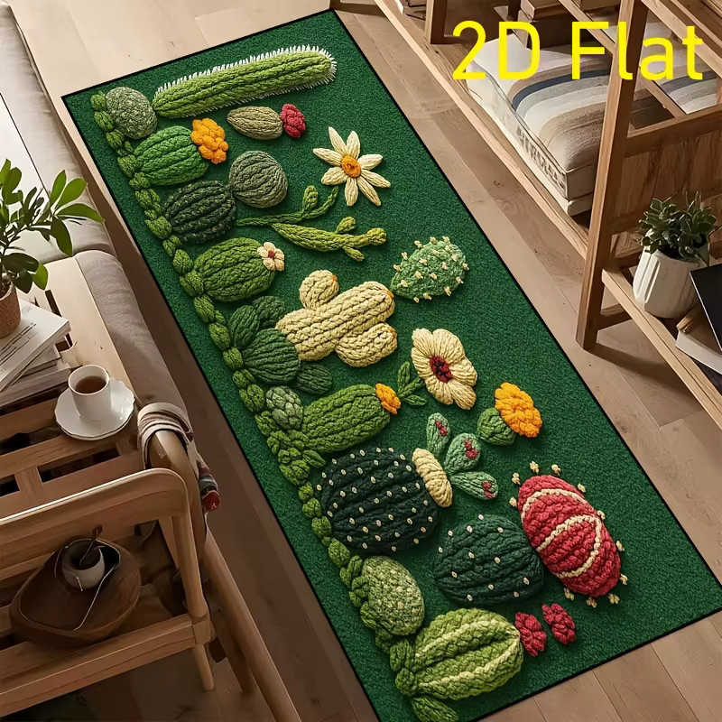 VIKAMA Bohemian Cactus Print Flurteppich in Grün, rutschfeste und waschbare Bodenmatte für Flur und Wohnzimmer - Bild 4