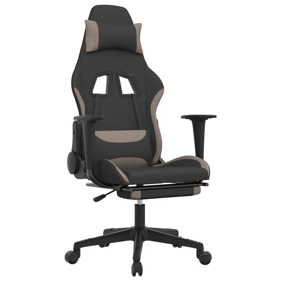 vidaXL Gaming-Stuhl mit Fußstütze und Kopfstütze in Schwarz und Beige aus Stoff - Bild 2