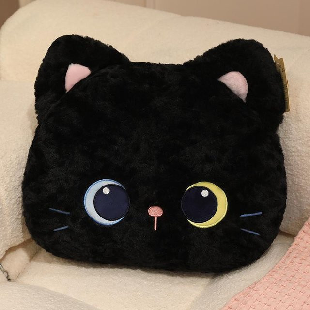 Yiran toy Plüschkissen mit schwarzem Katzengesicht, Dekokissen aus Polyester, Farbe: Schwarz, B/H: 40 x 33 cm - Bild 1