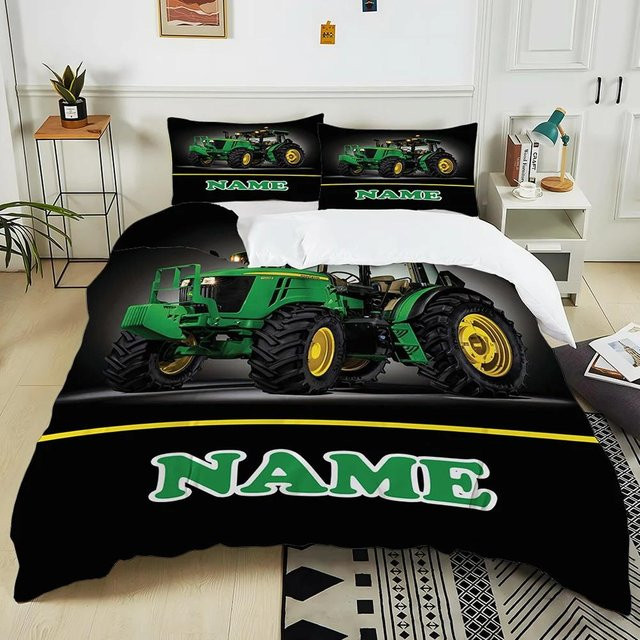 Lodestar 3-teiliges Bettwäsche-Set mit personalisiertem Retro-Traktor-Muster, Schwarz, B/H: 180 x 210 cm - Bild 1