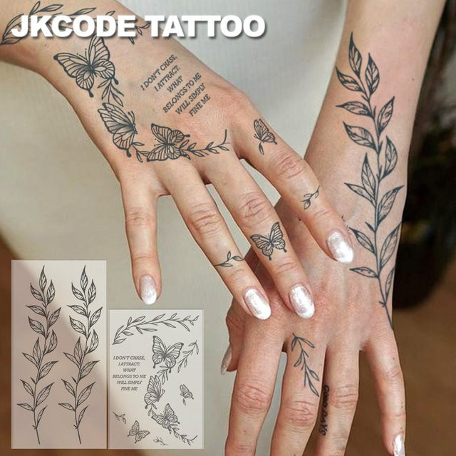 JKCODE TATTOO Semipermanente Tätowierungen, Schmetterlinge und Blätter, 2er-Pack, Unisex - Bild 1