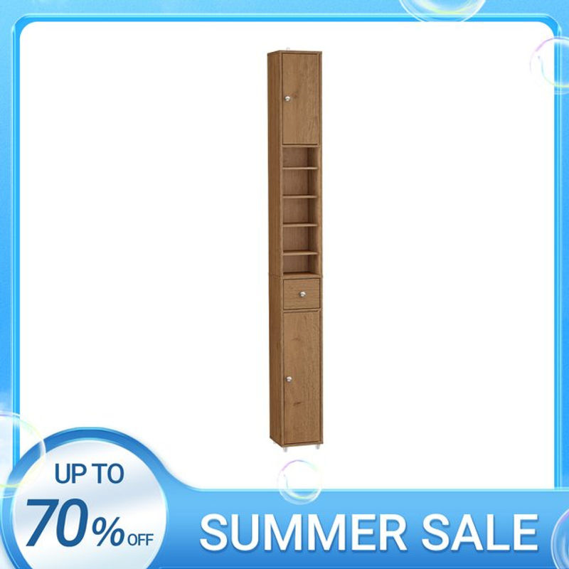 SoBuy Badezimmerschrank Hochschrank aus Zedernholz mit Türen und Einlegeböden, B/T/H: 20 x 20 x 180 cm, braun/beige - Bild 2