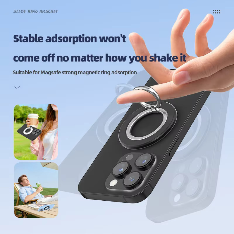 QGhappy Magnetischer Telefonhalter mit Magsafe Fingerring und 360 Grad rotierbarem Klappständer in Schwarz - Bild 2
