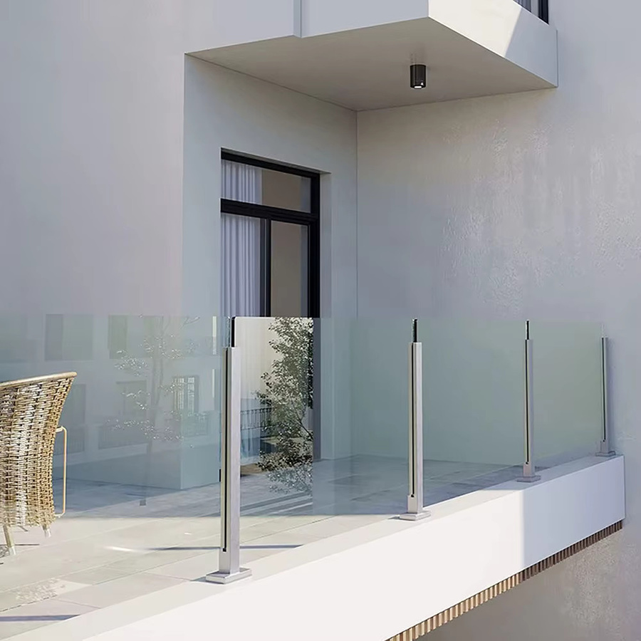 Maßgefertigter Glasgeländerpfosten aus Edelstahl 304 in Silber mit quadratischer Basis für die Außenschwimmbadumzäunung - Bild 3