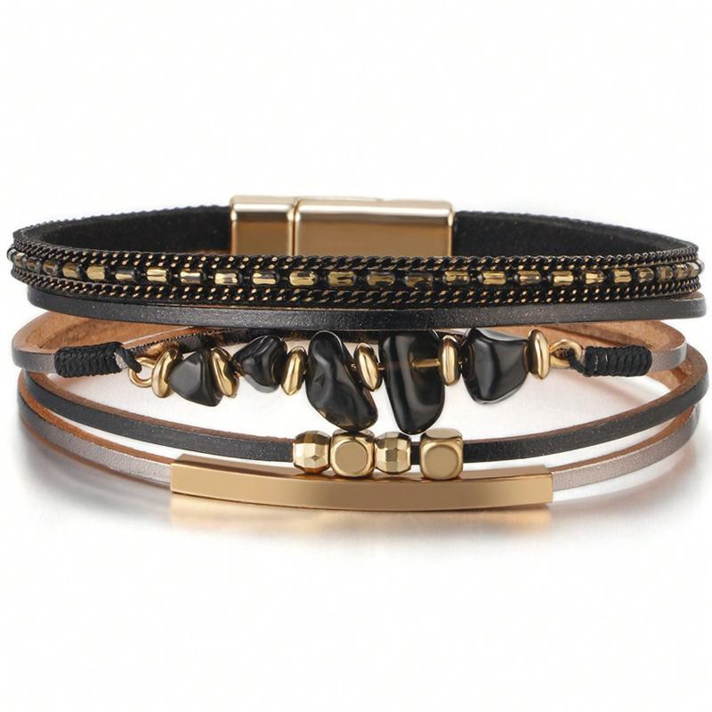 yuyongzhi Armband, Rindsleder, Perle, Messing, Grün, Damen - Bild 2