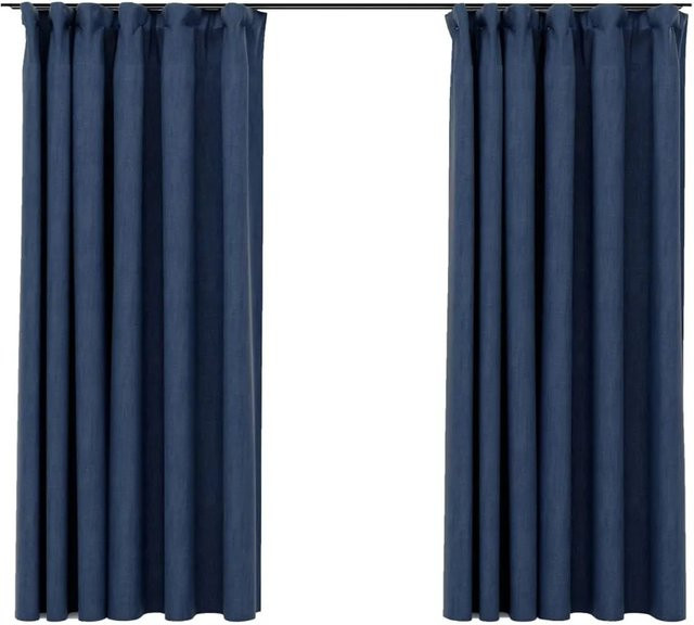 vidaXL Verdunkelungsvorhänge in Leinenoptik mit Haken, 2 Stück, Blau, B: 140 cm, H: 175 cm - Bild 1