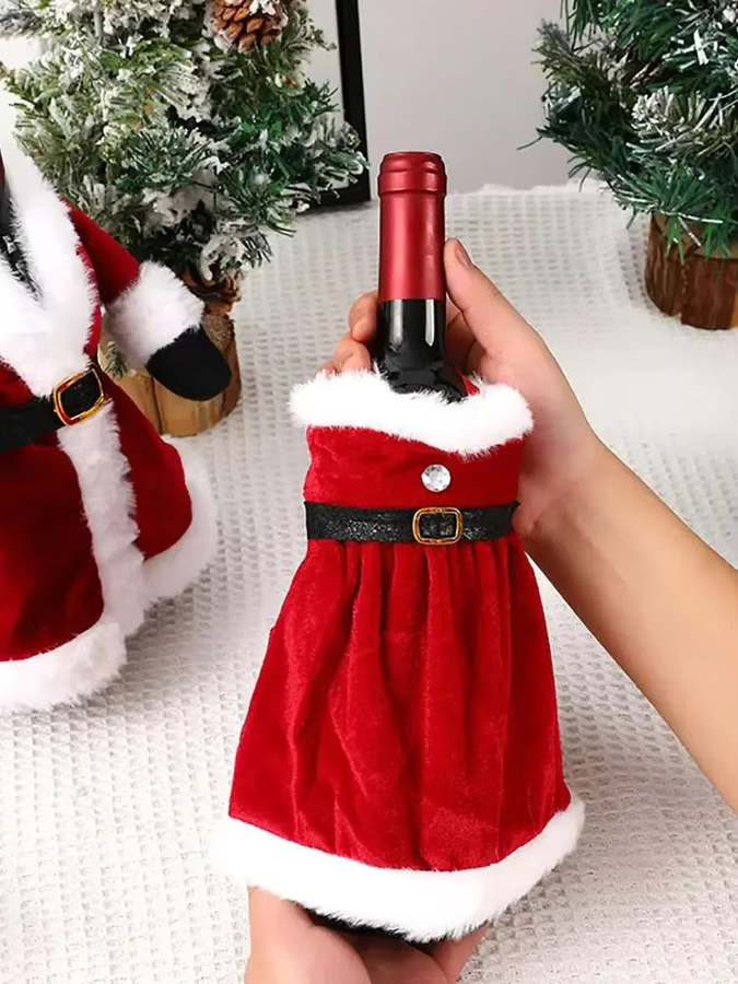 Runtow Weinflaschen-Abdeckung im kreativen Kleid- und Rock-Design für Weihnachten und Silvester, Rot - Bild 5