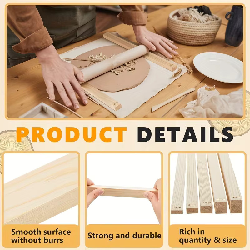 10er Set Holz Nudelholzführungen mit 5 Dickenstreifen in Beige für Keramik und Polymer-Ton - Bild 2