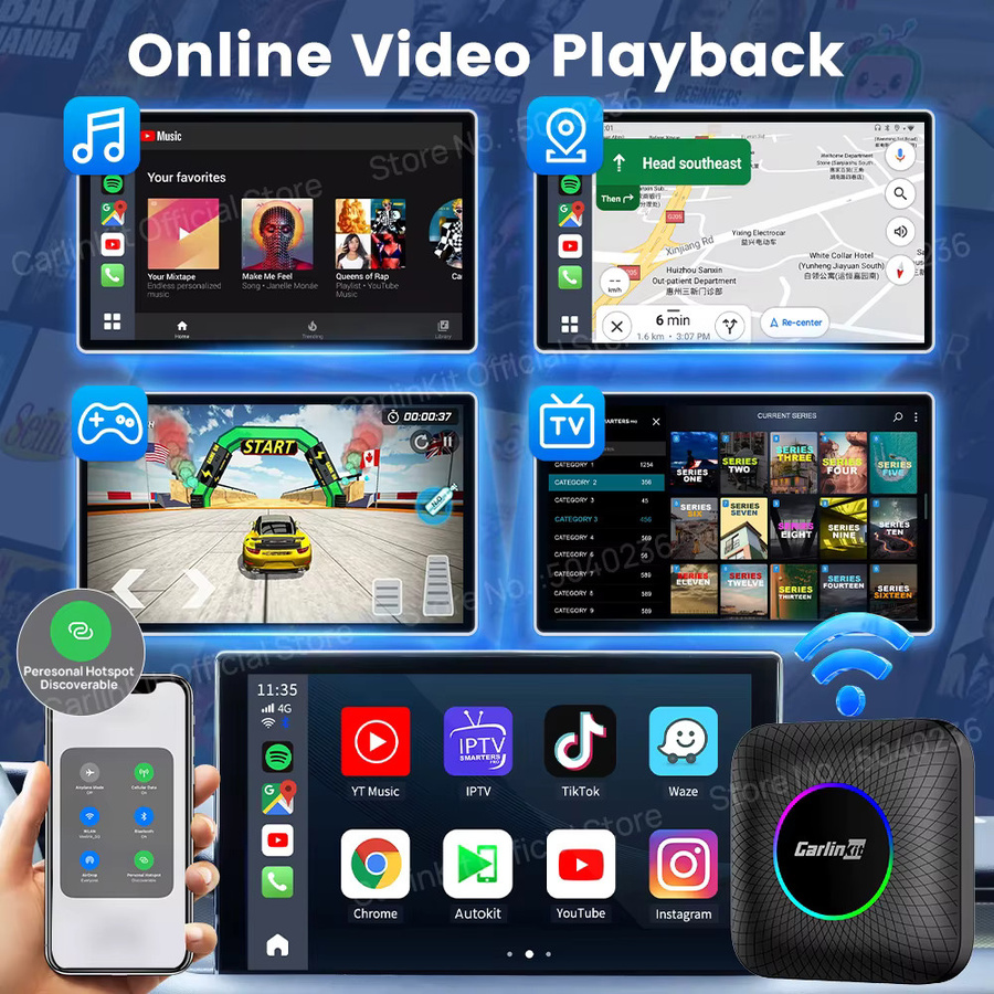 CarlinKit 3 In 1 Android 13 TV Box mit Qualcomm 8-Core, 4G LTE, GPS und Netflix, Drahtloser CarPlay und Android Auto Adapter in Schwarz - Bild 5