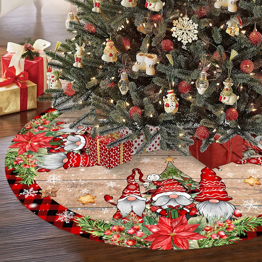 VIKAMA Weihnachtsbaumrock mit Zwergenmotiven in Multicolour, runder Textil-Baumschmuck für Innen und Außen - Bild 2