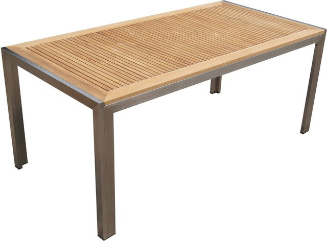 OUTFLEXX Esstisch aus Teakholz und Edelstahl in Braun, B/T/H: 180 x 90 x 75 cm - Bild 1