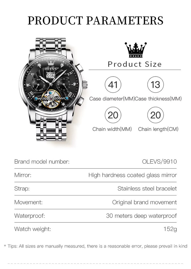 OLEVS Armbanduhr, Automatik, Edelstahl, Schwarz, Bicolor, Herren - Bild 5