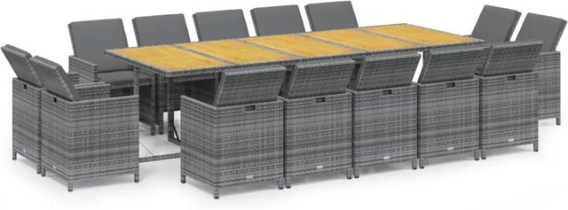 vidaXL 15-teilige Garten-Essgruppe aus Poly Rattan und Akazienholz in Grau mit Auflagen - Bild 1