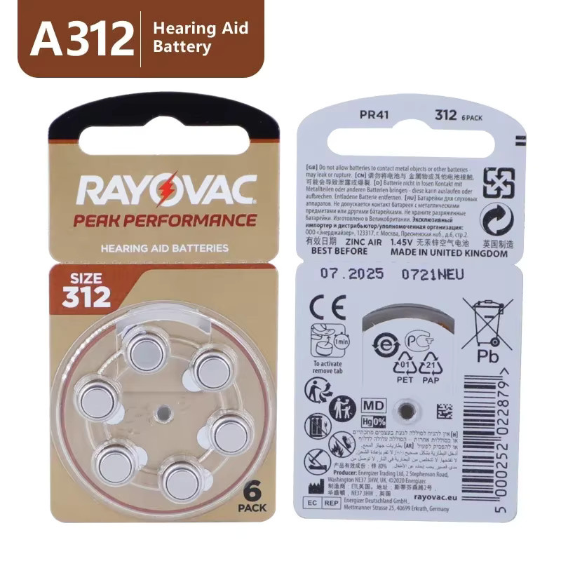 Rayovac Peak Hörgeräte-Batterien 312 Zink-Luft-Batterien 1,45 V für BTE CIC RIC OE-Hörgeräte - Bild 2