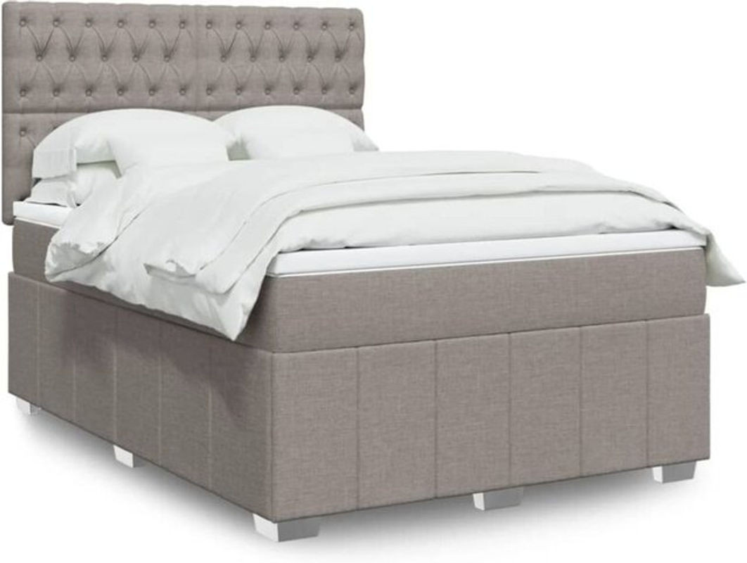 vidaxl Boxspringbett mit Matratze in Taupe meliert und Weiß, Stoff und Holzwerkstoff, B/T/H: 140 x 200 cm - Bild 1