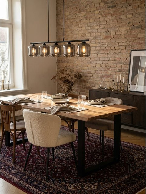 Esstisch aus Massivholz Akazie mit Metall-Trapezgestell in Braun, Rechteckig, B/T/H: 180 x 90 x 76 cm - Bild 1