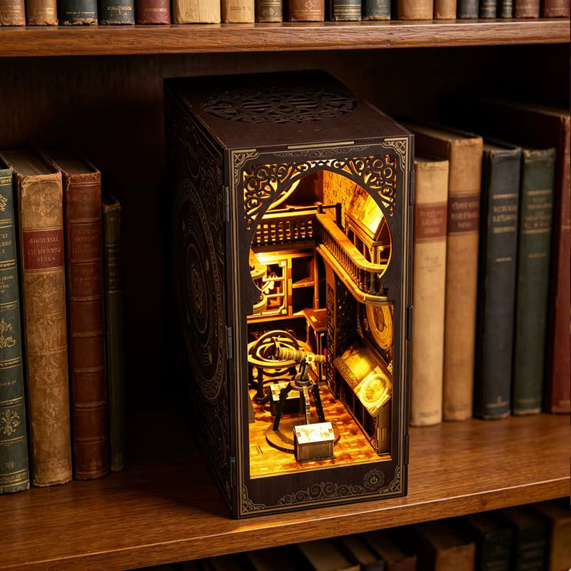 Zuuton Astronomisches Museum Buch Nook Kit, DIY 3D Holz Puppenhaus, mit LED Licht - Bild 2