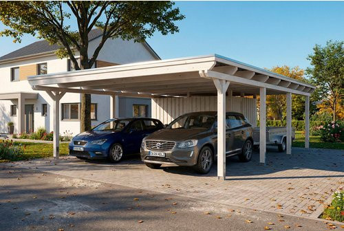 SKANHOLZ Carport Emsland aus Fichte mit Stahl-Dachplatten und Abstellraum, Weiß, B: 609 cm, T: 846 cm - Bild 1