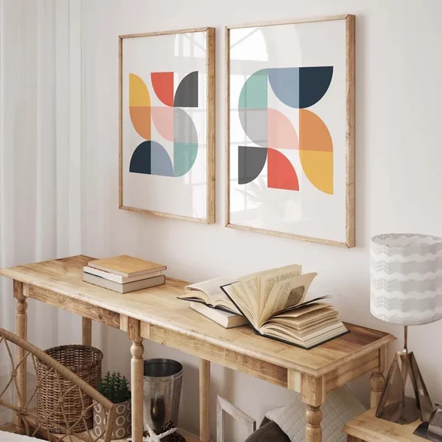 Potdemiel Skandinavisches Wandkunst Set mit abstrakter geometrischer Leinwandmalerei in Bunt - Bild 1