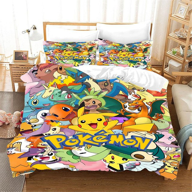 Paslu Pokémon Bettwäscheset mit Ash Ketchum und Pikachu, 3-teilig, Mehrfarbig, B/H: 228 x 228 cm - Bild 1
