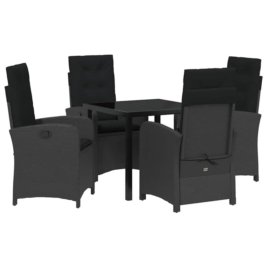 vidaXL Garten Essgruppe 5-teilig aus Poly-Rattan und Glas in Schwarz, modern und wetterfest - Bild 2