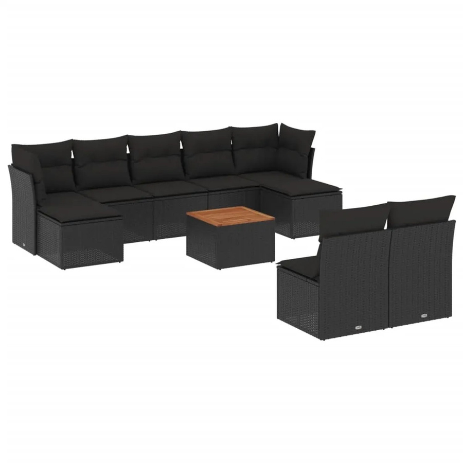 vidaXL 10-tlg Garten-Sofagarnitur Modell 60 aus Poly Rattan und Akazienholz in Schwarz - Bild 2