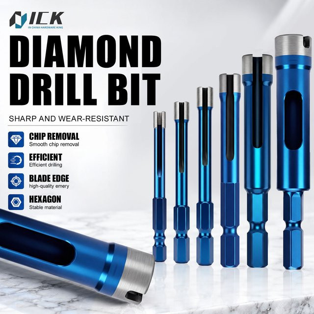 ACFAN Gesinterte Diamantbohrer Lochsäge mit Sechskantschaft für Fliesen, Glas, Marmor und Granit, Blau, Durchmesser: 6,0 mm - Bild 1