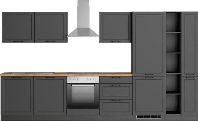 Held Küchenzeile Kempten in Landhaus Optik mit Einbaugeräten, Farbe Grau Graphit, Breite: 360 cm, Tiefe: 60 cm, Höhe: 200 cm - Bild 1