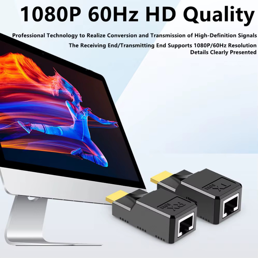 GRWIBEOU HDMI Extender über LAN bis 60m, 1080P 60Hz HDMI zu RJ45 Netzwerk Verlängerung mit POC Netzteil, Schwarz - Bild 4