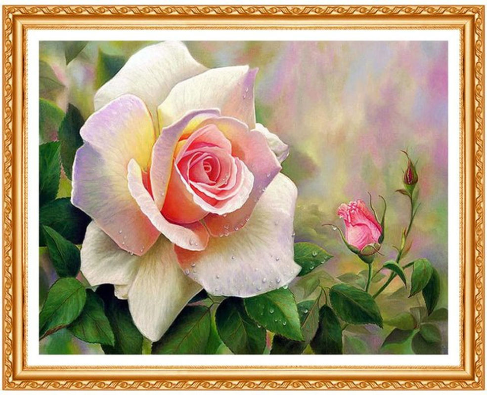 FIYO 3D Diamantmalerei Rose Floral Strass Dekoration, mehrfarbig und rosa, B/H: 30 x 30 cm - Bild 1