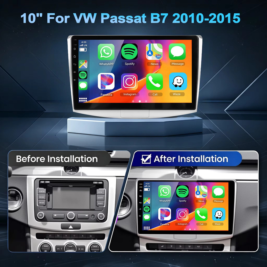 ESSGOO Android 15 Autoradio mit 10 Zoll IPS Touchscreen, 4+64GB, GPS, Wireless Carplay, Android Auto, Bluetooth, Wifi und Mirror Link für VW Passat B7 CC Magotan 2010-2015, Schwarz - Bild 3