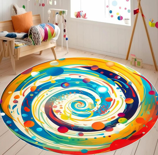 Runder Regenbogen Teppich von Wucifang Jewelry, rutschfest und waschbar, buntes Cartoon-Design für Kinderzimmer und Wohnzimmer, Durchmesser: 100 cm - Bild 1