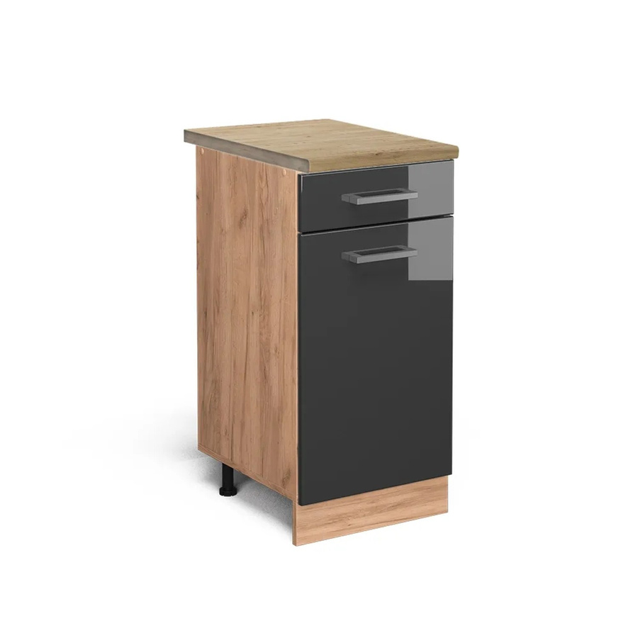 Vicco Küchenunterschrank R-Line Anthrazit Hochglanz und Goldkraft Eiche, B: 40 cm, H: 81,6 cm, T: 60 cm - Bild 2