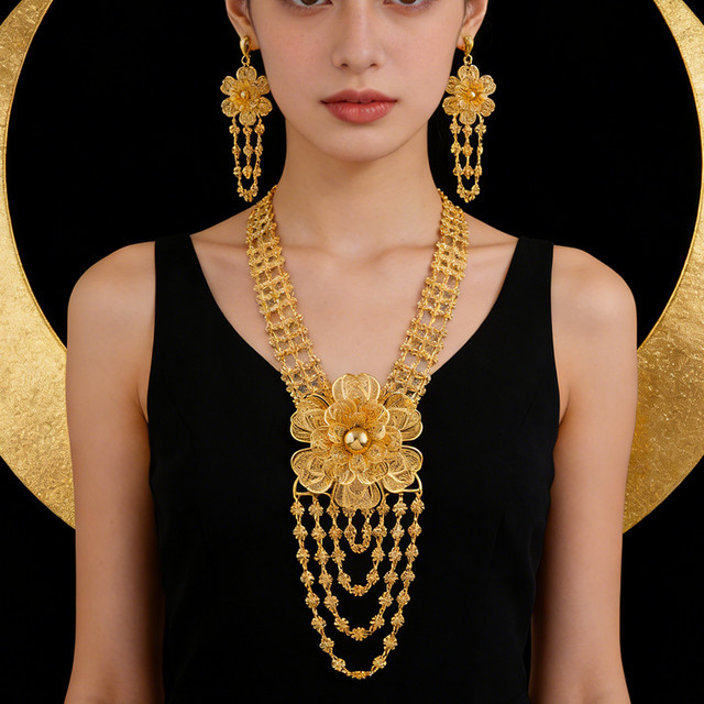 YM Schmuck-Set, Halskette, Ohrringe, Goldfarbe - Bild 1