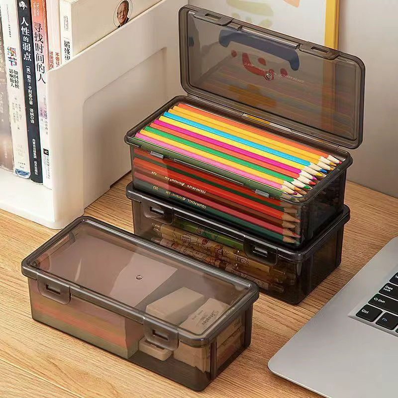 Schreibwaren-Aufbewahrungsbox mit Deckel von SD&HI aus transparentem Kunststoff für Schreibtisch, Schule und Büro mit mehreren Fächern - Bild 2