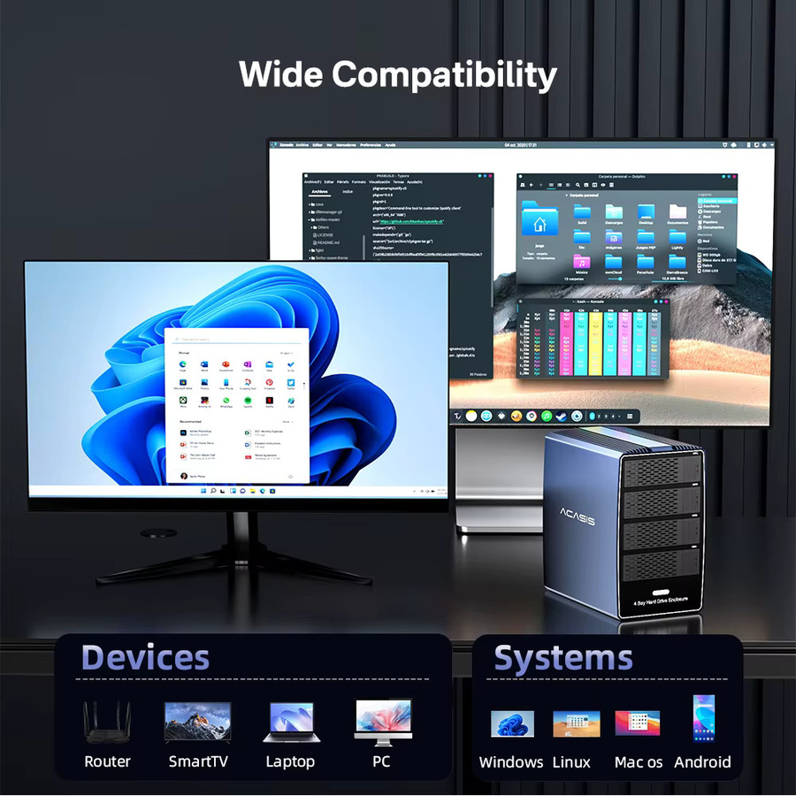 Acasis 4-Bay externes Festplattengehäuse für 2,5 und 3,5 Zoll SAS/SATA mit USB-C-zu-USB-A/C-Anschluss HDD-Dockingstation - Bild 5