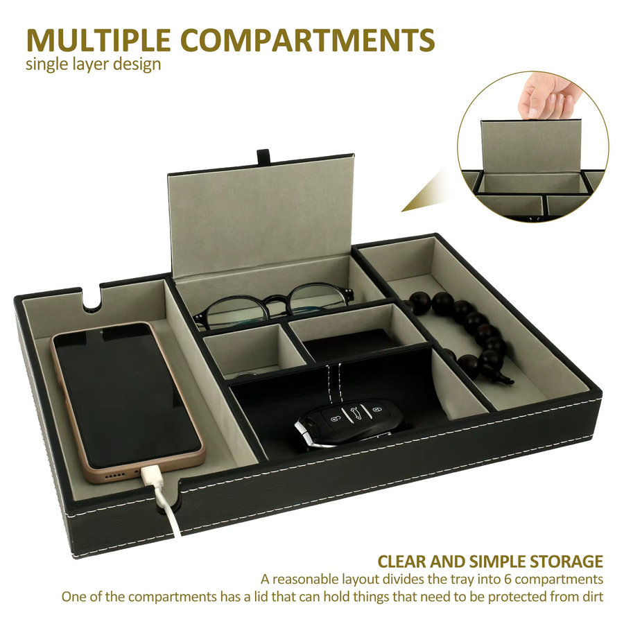 Willstar Desktop-Organizer aus PU-Leder als Valet-Tablett für Herren in Schwarz mit 5/6 Fächern, B: 35,0 cm, H: 8,0 cm - Bild 2