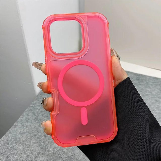 Stoßfeste MagSafe Handyhülle von Bai Fen Bai-Digital 3C für iPhone 11 bis 16 Pro Max in Pink mit mattierter Panzerabdeckung und Unterstützung für kabelloses Laden - Bild 1