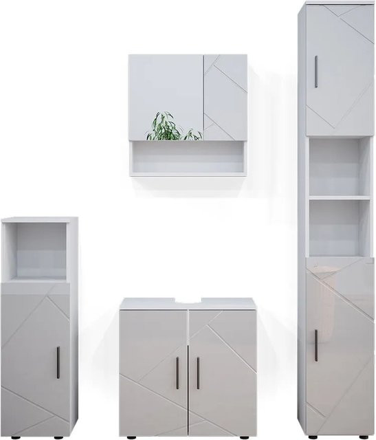 Vicco Badmöbel Set Irma in Weiß Hochglanz bestehend aus Spiegelschrank, Hochschrank, Midischrank und Unterschrank - Bild 2