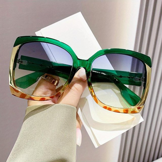 Übergroße ovale Sonnenbrille für Damen, Vollrand, Kunststoff, grün - Bild 1