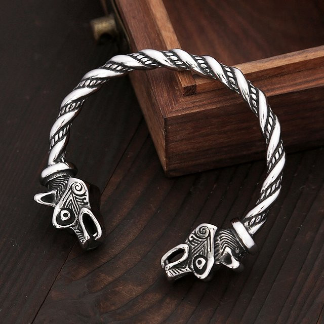 owlucky Armband, Wolf Kopf, Edelstahl, Silber, Unisex, Vintage - Bild 1