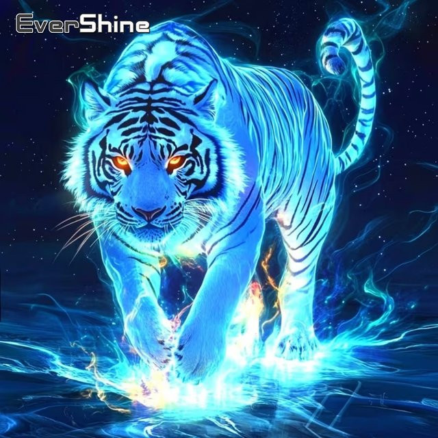 EverShine Diamant-Malerei-Set mit Tiger-Motiv, DIY-Mosaik-Stickerei mit runden Strasssteinen, B/B/B: 20 x 20 x 20 cm - Bild 1
