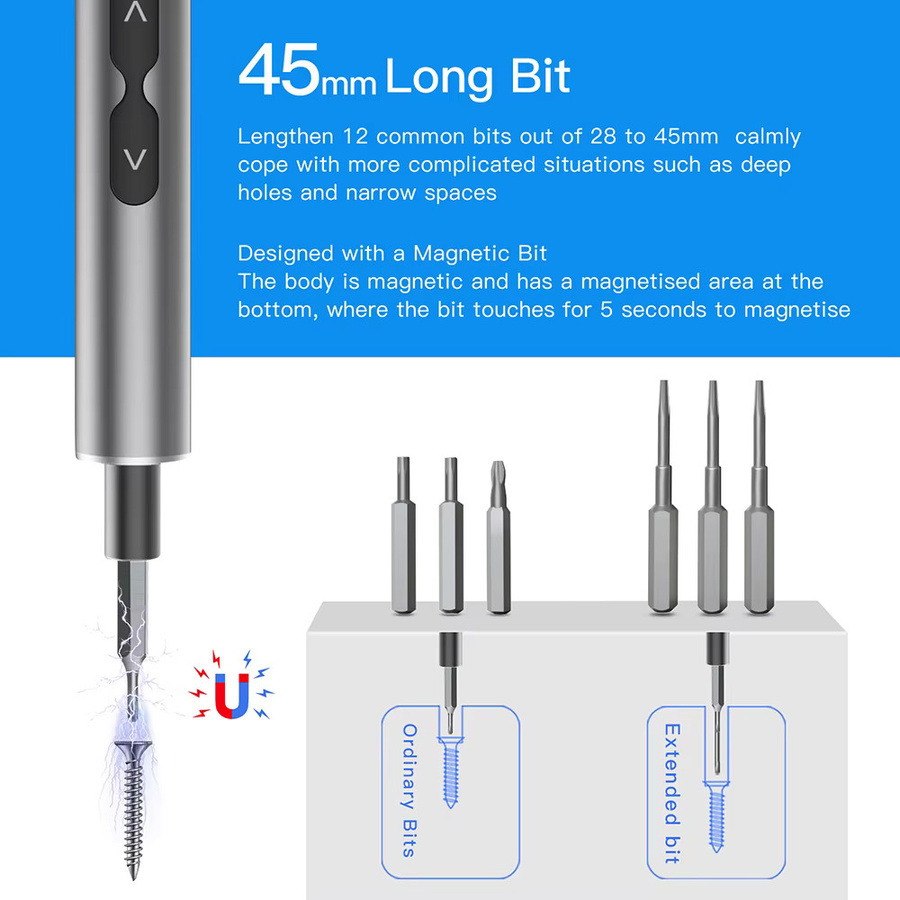 UF·TOOLS 62-in-1 Elektroschraubendreher-Set mit Präzisionsgriff, kabelloses Elektrowerkzeug-Set in Grau zur Reparatur von Telefon und Uhren - Bild 4